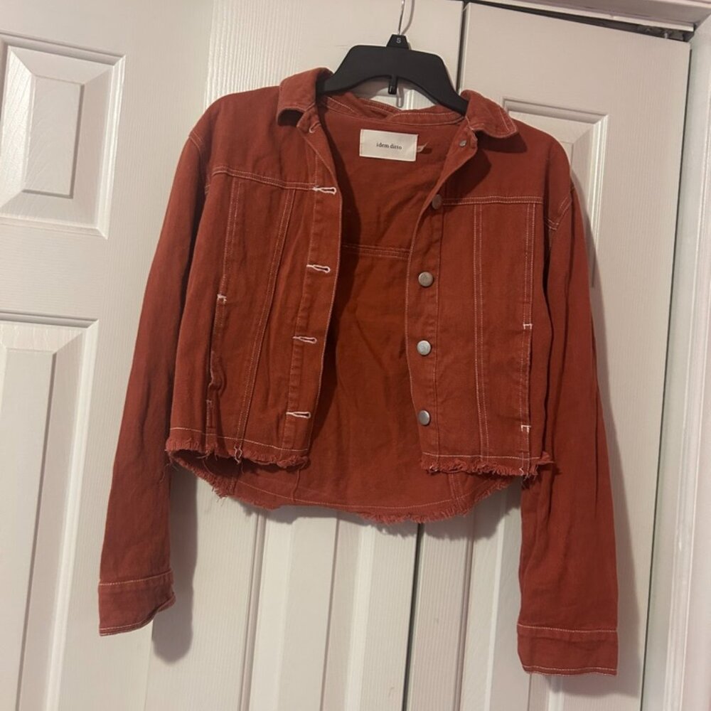 Burnt orange cropped denim jacket